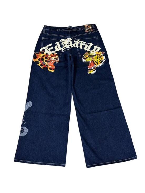 Ed Hardy Denim - ED HARDY wide leg tiger print denim jeans